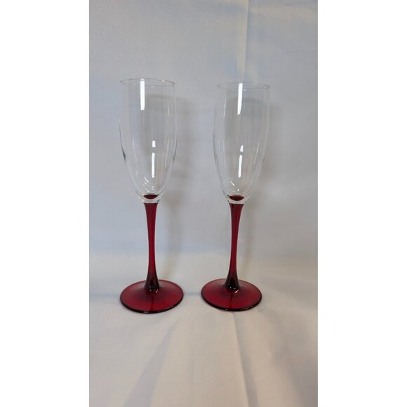 3 for $20 Luminarc Cherry Red Stem Champagne Mimosa Cocktail Glass Set of 2 - Picture 7 of 7